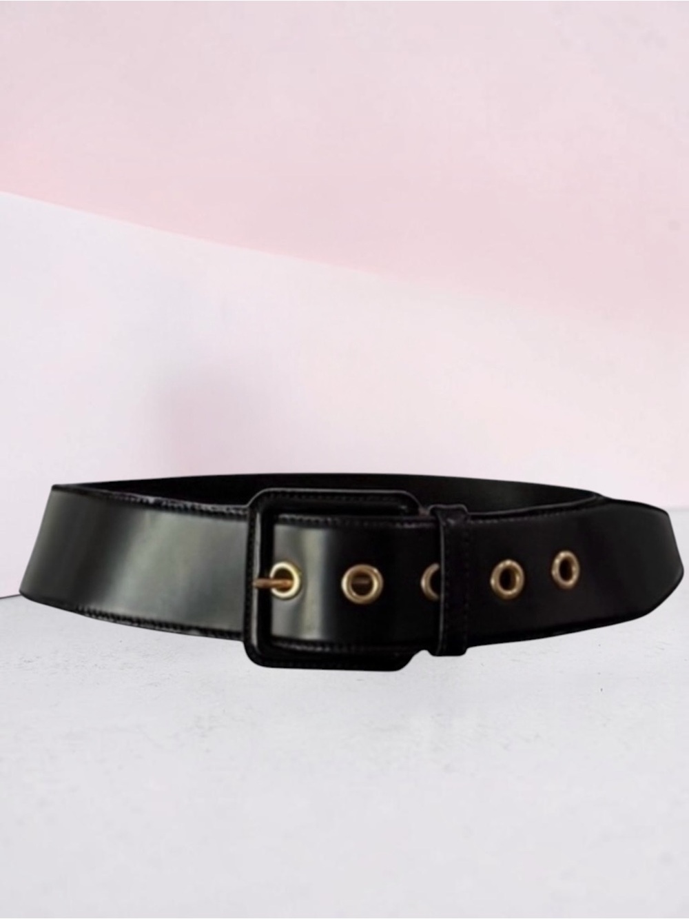 MIU MIU PRADA Leather Gold Hardware 5 Hole Wide Belt 85/34